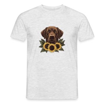Brauner Labrador mit Sonnenblumen - Männer T-Shirt - Grau meliert - Vorne - AI Model Male 178 dark (178cm)