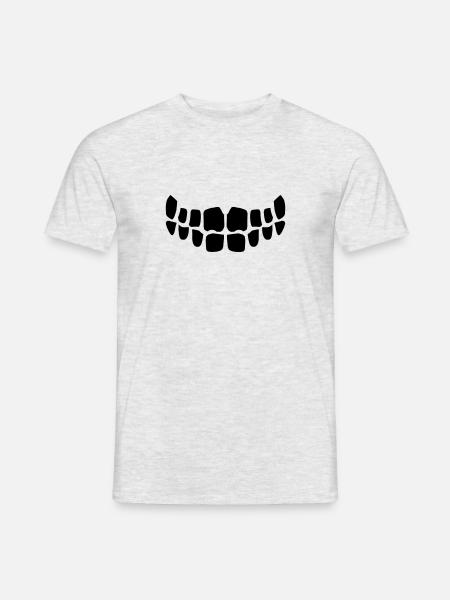 Grijnzende Boze Horror Mond Glimlach Komische Tanden - Heren T-shirt - grijs gemêleerd