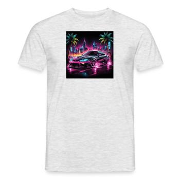 JDM sport voiture tuning ville palmiers néon lumière dérive - T-shirt homme - gris chiné - Devant - AI Model Male 178 dark (178cm)