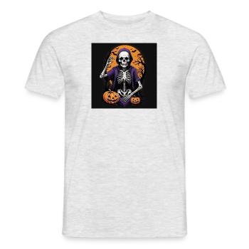 Skelett Kürbis Halloween Friedhof Mond Kostüm - Männer T-Shirt - Grau meliert - Vorne - AI Model Male 178 dark (178cm)