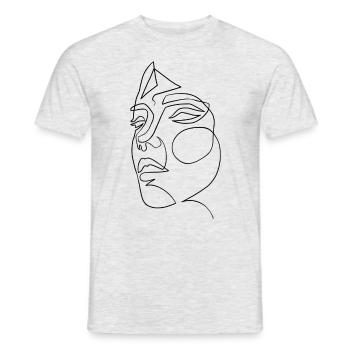 Gesicht in einer Linie - Kunst - Männer T-Shirt - Grau meliert - Vorne - AI Model Male 178 dark (178cm)
