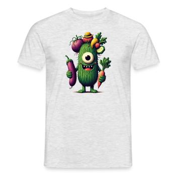 lustiges süß Monster mit Gemüse Einauge Gurke - Männer T-Shirt - Grau meliert - Vorne - AI Model Male 178 dark (178cm)