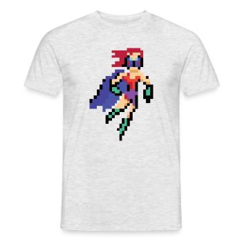 Pixel-Art-Superheldin – Flying Woman Lila Umhang - Männer T-Shirt - Grau meliert - Vorne - AI Model Male 178 dark (178cm)