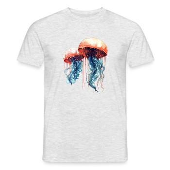 Illustration de méduse aquarelle bleu rose - T-shirt homme - gris chiné - Devant - AI Model Male 178 dark (178cm)