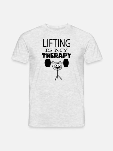Lifting as Therapy Ironisches Fitness-Zitat - Männer T-Shirt - Grau meliert