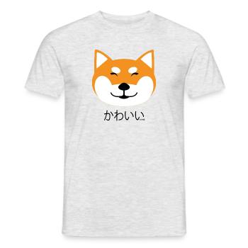 shiba mignon souriant et écriture japonaise Kawaii - T-shirt homme - gris chiné - Devant - AI Model Male 178 dark (178cm)