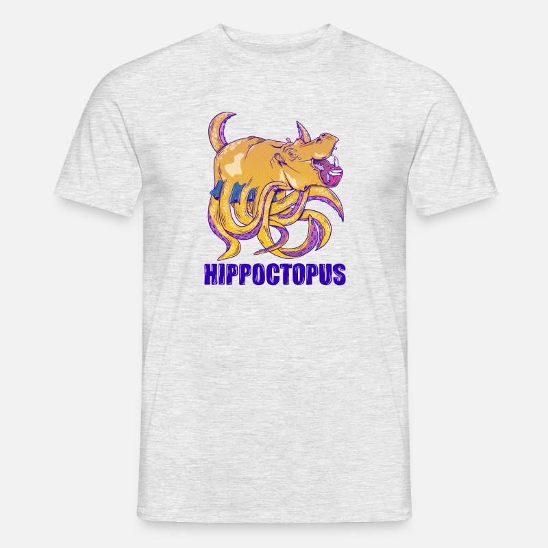 Funny hippo with tentacles - Männer T-Shirt - Grau meliert