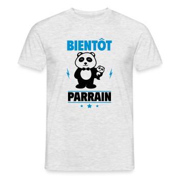 Bientôt Parrain – Annonce humoristique avec panda - T-shirt homme - gris chiné - Devant - AI Model Male 178 dark (178cm)