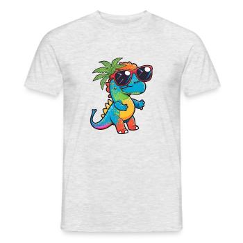 Kawaii Cute Happy Colorful Dino with Sunglasses - Men's T-Shirt - heather grey - Front - AI Model Male 178 dark (178cm)