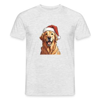 Golden retriever porte un chapeau de père Noël - T-shirt homme - gris chiné - Devant - AI Model Male 178 dark (178cm)
