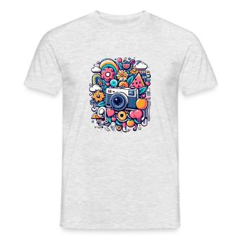 Bunte Collage mit Kamera - Männer T-Shirt - Grau meliert - Vorne - AI Model Male 178 dark (178cm)