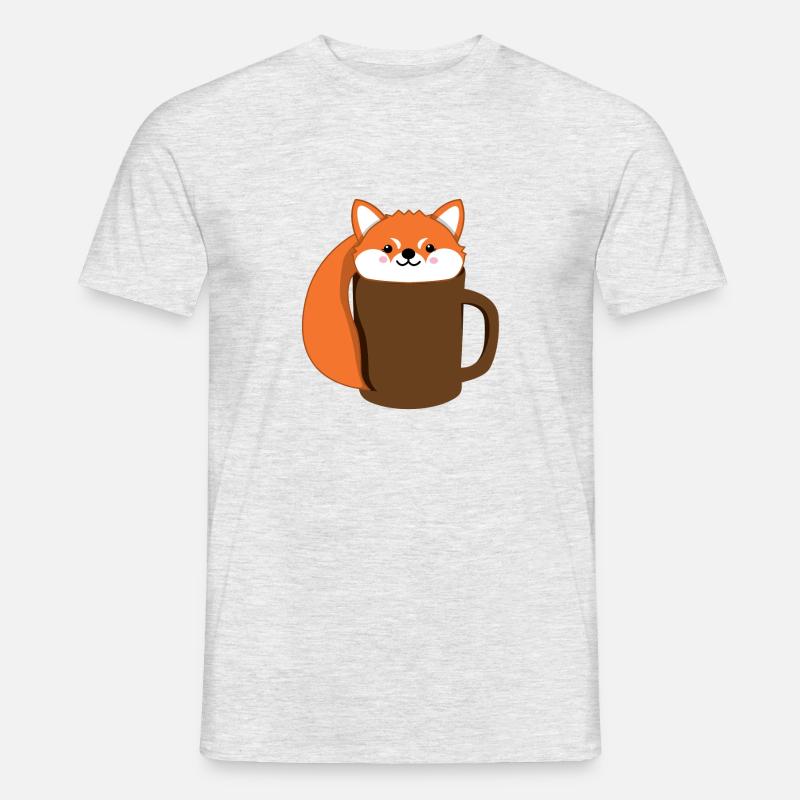 Fuchs - Kaffee - Tase - Comicstyle - Geschenk - Männer T-Shirt - Grau meliert