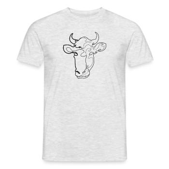 Vache dessin portrait linéaire - T-shirt homme - gris chiné - Devant - AI Model Male 178 dark (178cm)