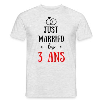 JUST MARRIED ANNIVERSAIRE DE MARIAGE 3 ANS - T-shirt homme - gris chiné - Devant - AI Model Male 178 dark (178cm)
