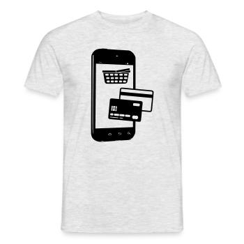 Téléphone avec panier et carte de crédit - T-shirt homme - gris chiné - Devant - AI Model Male 178 dark (178cm)