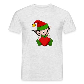 Elfe Elf kleines Männchen Herz Weihnachten Mütze - Männer T-Shirt - Grau meliert - Vorne - AI Model Male 178 dark (178cm)