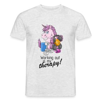 Fitness est ma thérapie doux Licorne design - T-shirt homme - gris chiné - Devant - AI Model Male 178 dark (178cm)
