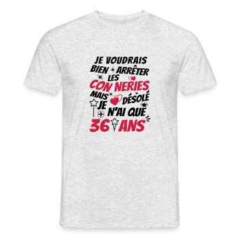 conneries 36 ans / humour anniversaire 36 ans - T-shirt homme - gris chiné - Devant - AI Model Male 178 dark (178cm)
