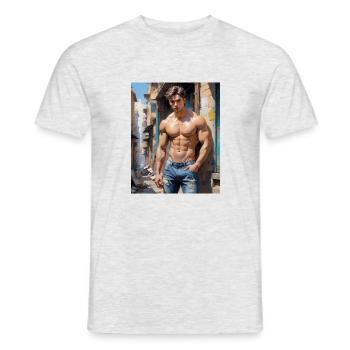 Hübsche Männer mit muskulösem Körper – junger Kerl - Männer T-Shirt - Grau meliert - Vorne - AI Model Male 178 dark (178cm)