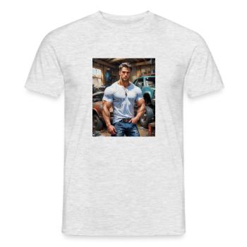Hübsche Männer mit muskulösem Körper – Automechaniker - Männer T-Shirt - Grau meliert - Vorne - AI Model Male 178 dark (178cm)