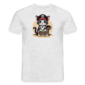 Pirat Katze Lustig Kinder Shirt Geschenk Piraten - Männer T-Shirt - Grau meliert - Vorne - AI Model Male 178 dark (178cm)