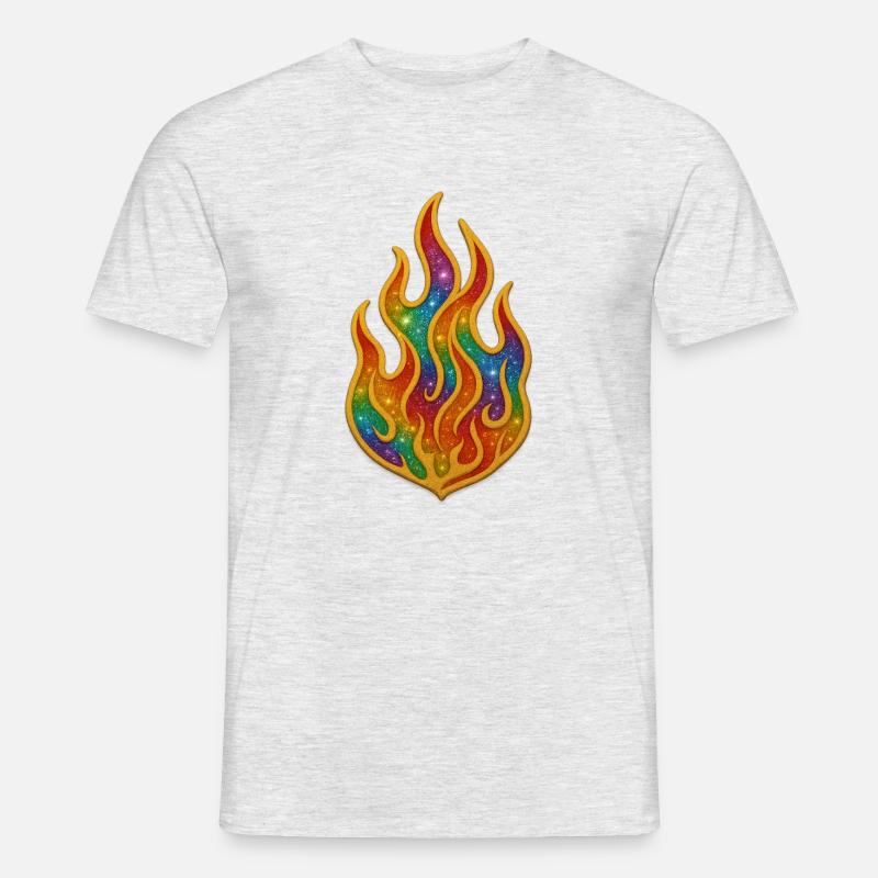 Regenbogenfeuer Patch - Männer T-Shirt - Grau meliert