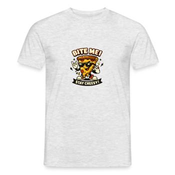 Bite Me Bleib käsig – Cooles Pizzastück - Männer T-Shirt - Grau meliert - Vorne - AI Model Male 178 dark (178cm)
