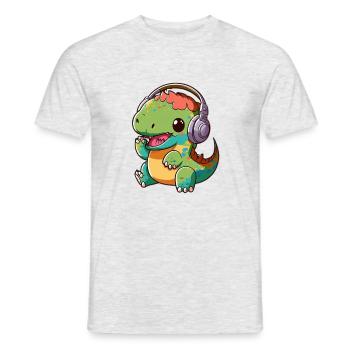 Kawaii Cute Happy Colorful Dino avec des écouteurs - T-shirt homme - gris chiné - Devant - AI Model Male 178 dark (178cm)