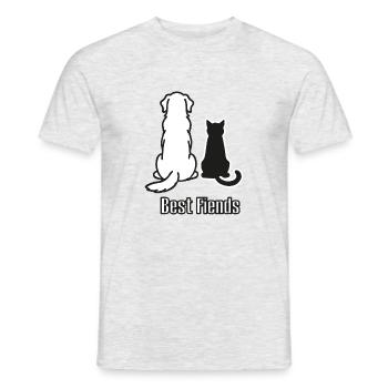 Chien et chat - Conception « Best Fiends » - T-shirt homme - gris chiné - Devant - AI Model Male 178 dark (178cm)
