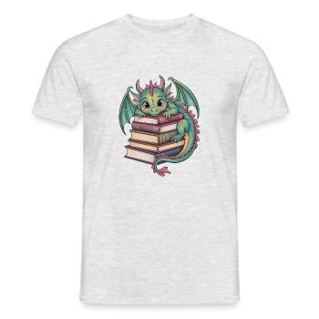 Bookworm Dragon – Sweet Fantasy - Men's T-Shirt - heather grey - Front - AI Model Male 178 dark (178cm)