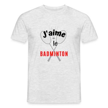 J'aime le badminton - T-shirt homme - gris chiné - Devant - AI Model Male 178 dark (178cm)