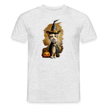 Cat Happy Halloween - Männer T-Shirt - Grau meliert - Vorne - AI Model Male 178 dark (178cm)