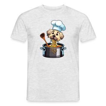 Un chien mignon mange des spaghettis cuit des pâtes - T-shirt homme - gris chiné - Devant - AI Model Male 178 dark (178cm)