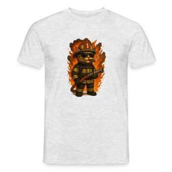 Chat pompier badass – Humour, flammes et style - T-shirt homme - gris chiné - Devant - AI Model Male 178 dark (178cm)