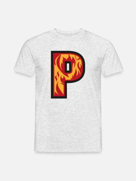 Buchstabe P mit Flammen - Buchstabe mit Feuer 🔥 - Männer T-Shirt - Grau meliert
