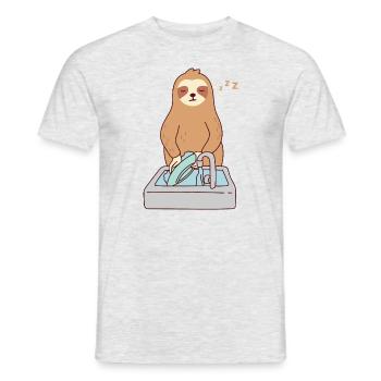 Süßes Faultier, das Geschirr spült, schläft, müde, - Männer T-Shirt - Grau meliert - Vorne - AI Model Male 178 dark (178cm)