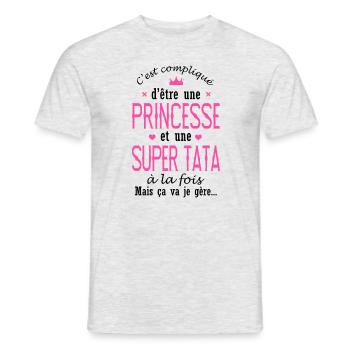 PRINCESSE SUPER TATA cadeau tante marraine - T-shirt homme - gris chiné - Devant - AI Model Male 178 dark (178cm)