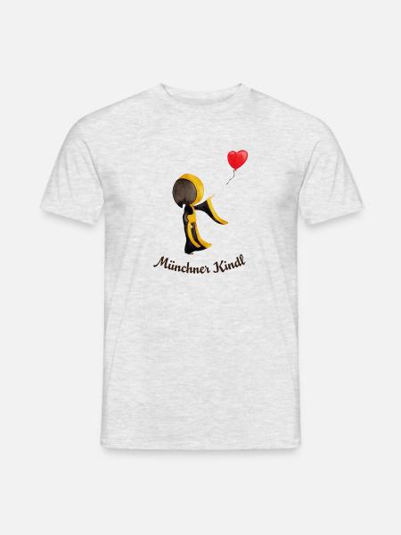 Münchner Kindl mit Herz-Luftballon und Text dunkel - Männer T-Shirt - Grau meliert