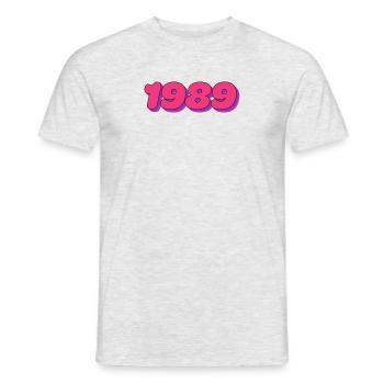 1989 - Design minimaliste pour l’anniversaire - T-shirt homme - gris chiné - Devant - AI Model Male 178 dark (178cm)