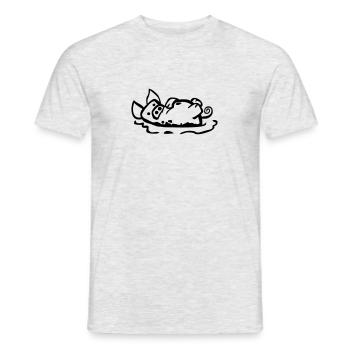 Schwein im Schlamm, Zeichnung - Männer T-Shirt - Grau meliert - Vorne - AI Model Male 178 dark (178cm)