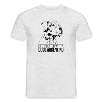 DOGO ARGENTINO Life is better Hunde Wilsigns - Männer T-Shirt - Grau meliert - Vorne - AI Model Male 178 dark (178cm)