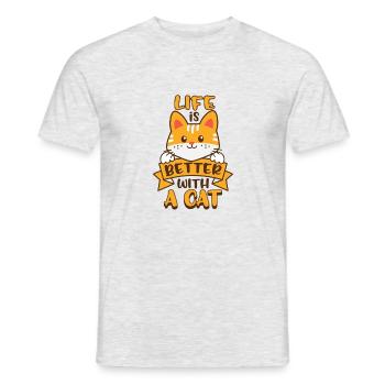 life is better with a cat - Men's T-Shirt - heather grey - Front - AI Model Male 178 dark (178cm)