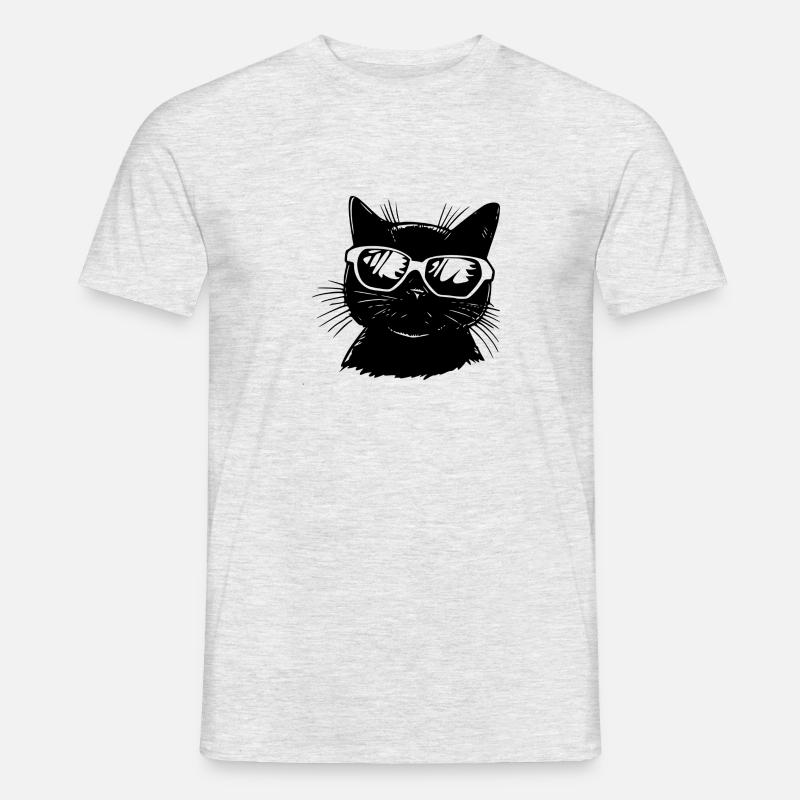 Katze mit Brille - Männer T-Shirt - Grau meliert