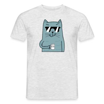 Cat Boss - Cat with mug and sunglasses - Men's T-Shirt - heather grey - Front - AI Model Male 178 dark (178cm)