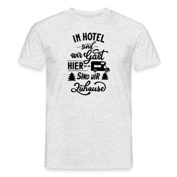Wohnmobil Spruch Hier sind wir Zuhause - Männer T-Shirt - Grau meliert - Vorne - AI Model Male 178 dark (178cm)