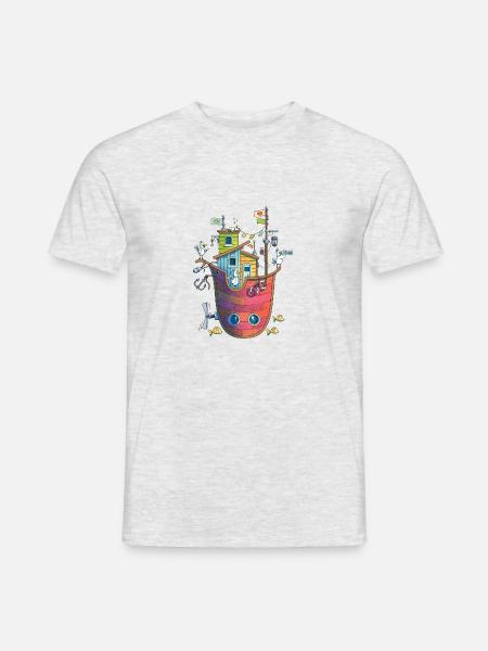 Vögel auf einem fliegenden Schiff - Männer T-Shirt - Grau meliert
