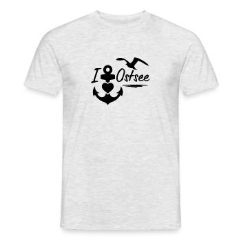 Ostsee-Ich liebe die Ostsee mit Anker Herz & Möwe - Männer T-Shirt - Grau meliert - Vorne - AI Model Male 178 dark (178cm)