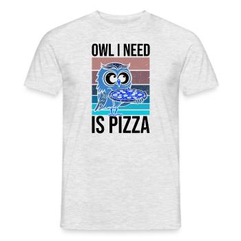 Eule isst Pizza Waldtiere Hobbykoch - Männer T-Shirt - Grau meliert - Vorne - AI Model Male 178 dark (178cm)