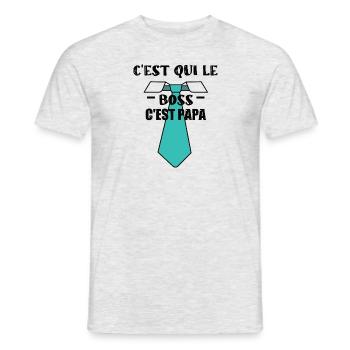 C'est qui le boss c'est papa tshirt fête des pères - T-shirt homme - gris chiné - Devant - AI Model Male 178 dark (178cm)