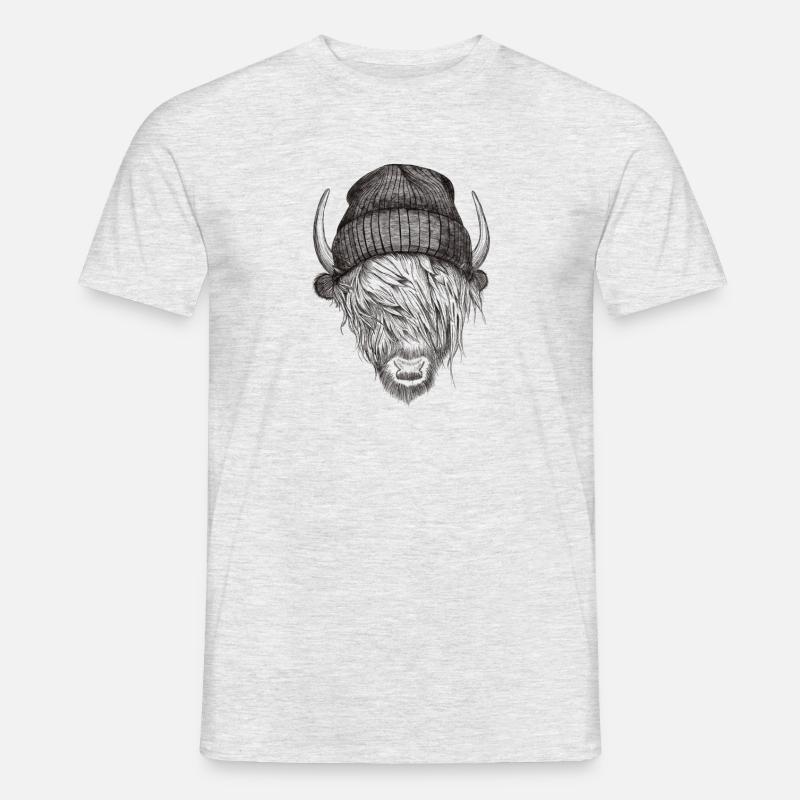 Highland Cattle mit Mütze - Männer T-Shirt - Grau meliert